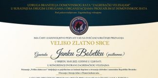 Stožernom generalu Janku Bobetku posmrtno dodijeljeno „Veliko zlatno srce“